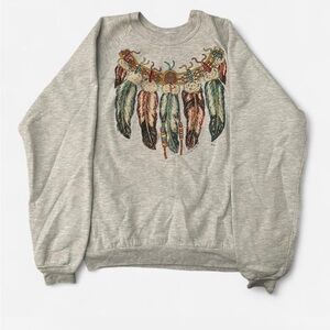 Feather Print Women's Crew Neck Sweater
